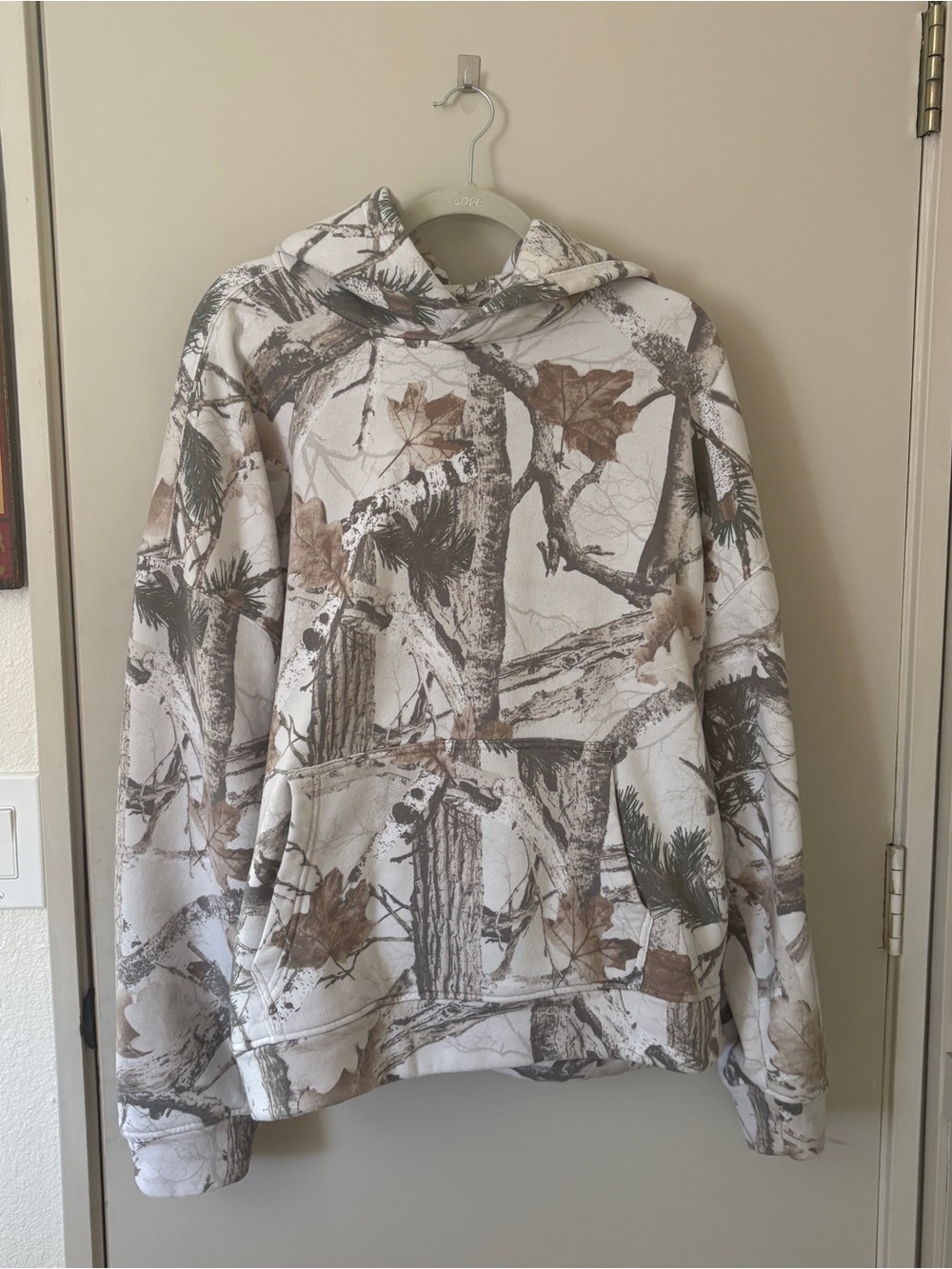 Hollister White, Brown & Green Camo Crewneck Hoodie